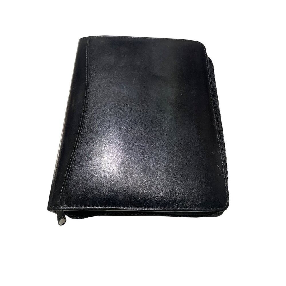 Day Runner Black Genuine Leather Zip Around 3 Ring Binder‎ Organizer Portfolio